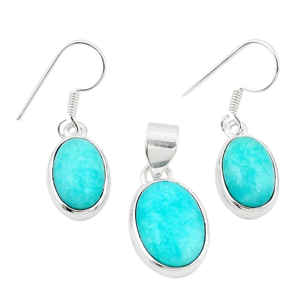 Natural green peruvian amazonite 925 silver pendant earrings set m25447