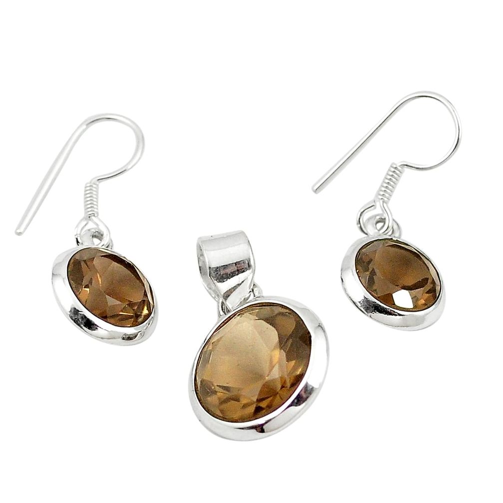 Brown smoky topaz 925 sterling silver pendant earrings set jewelry m25461