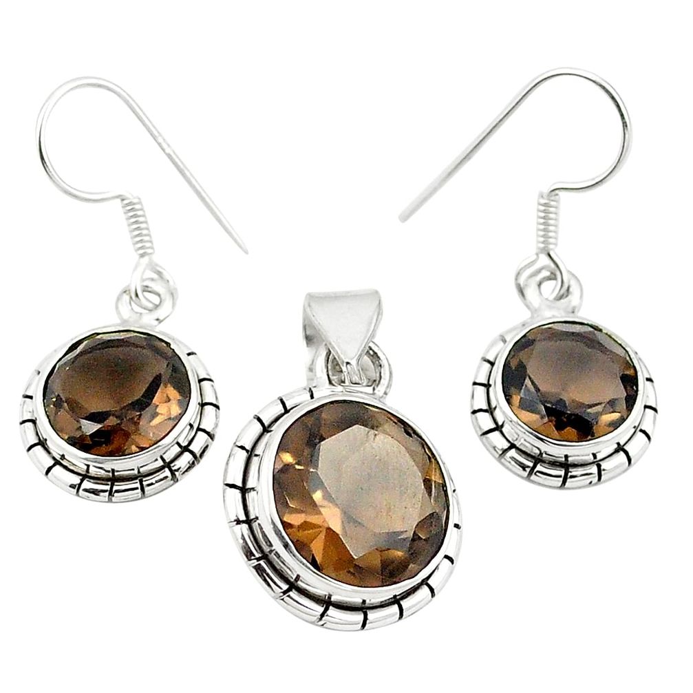 Brown smoky topaz 925 sterling silver pendant earrings set jewelry m25462