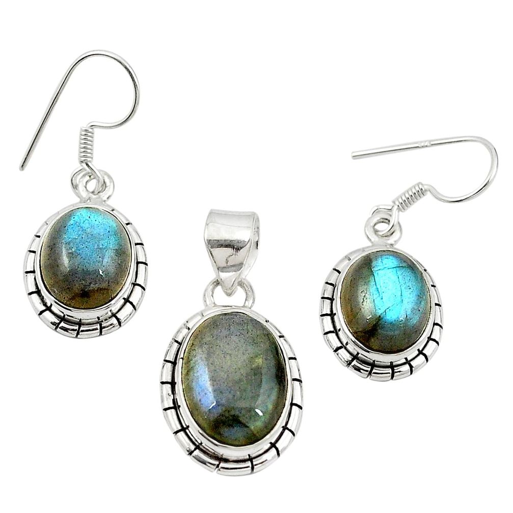 Natural blue labradorite 925 silver pendant earrings set jewelry m25473