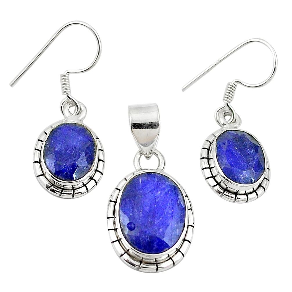 925 sterling silver natural blue sapphire pendant earrings set jewelry m25479