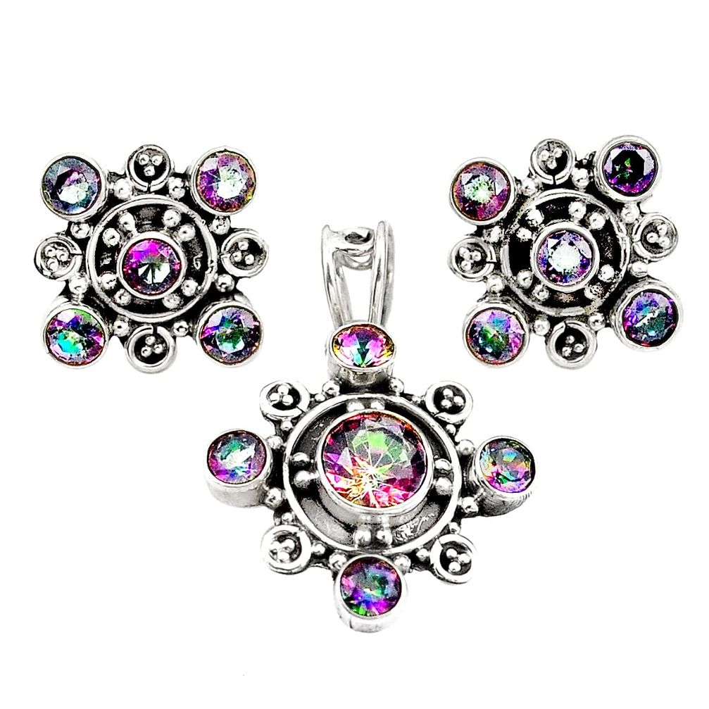 Multi color rainbow topaz 925 silver pendant earrings set jewelry m25510