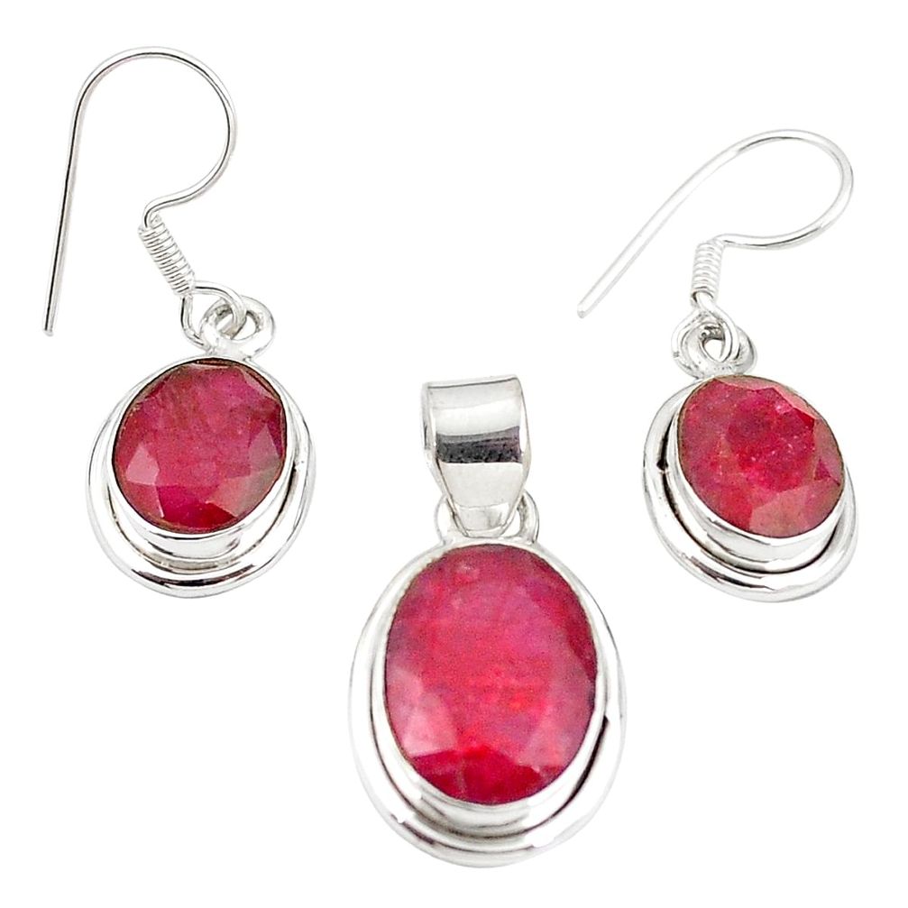 925 sterling silver natural red ruby pendant earrings set jewelry m25518