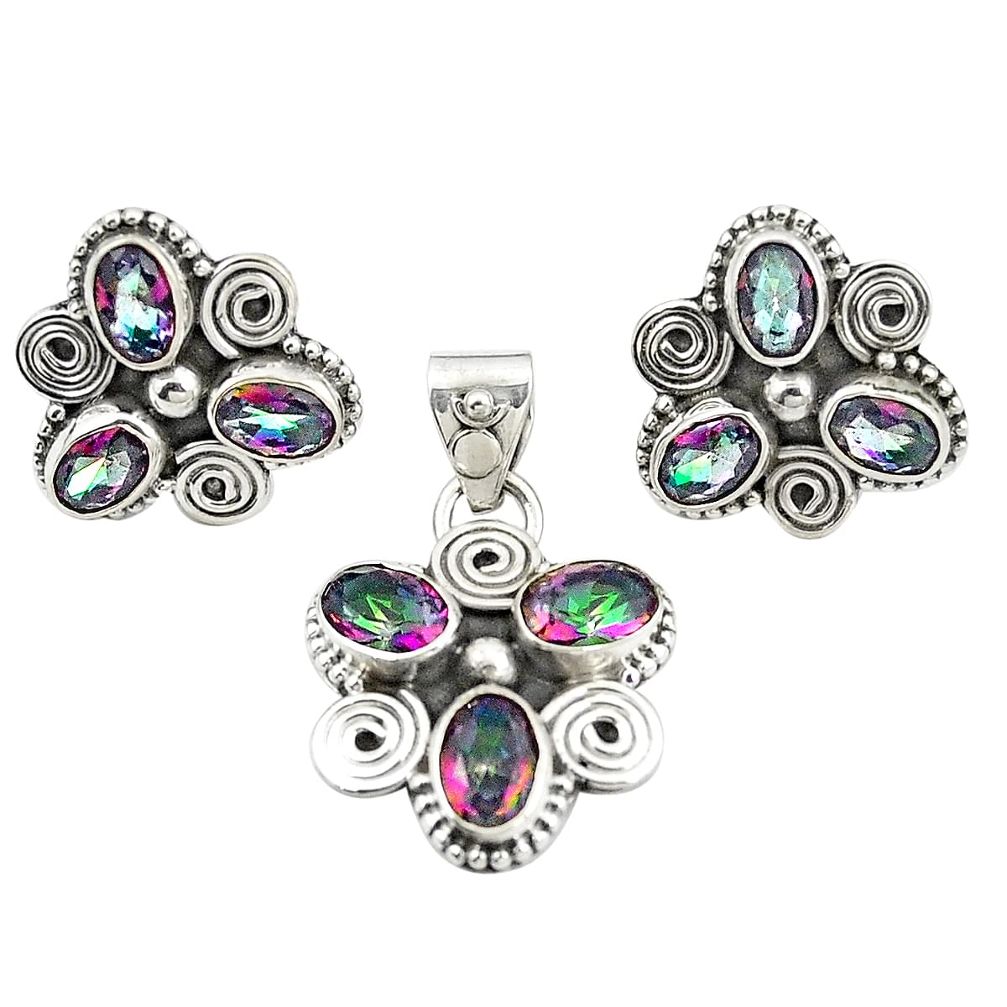 925 silver multi color rainbow topaz pendant earrings set jewelry m25525