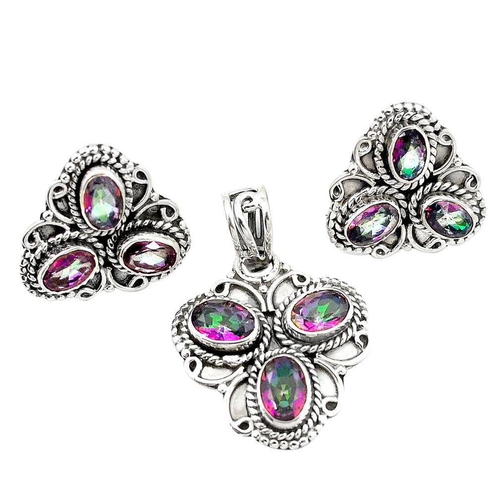 Multi color rainbow topaz 925 sterling silver pendant earrings set m25548