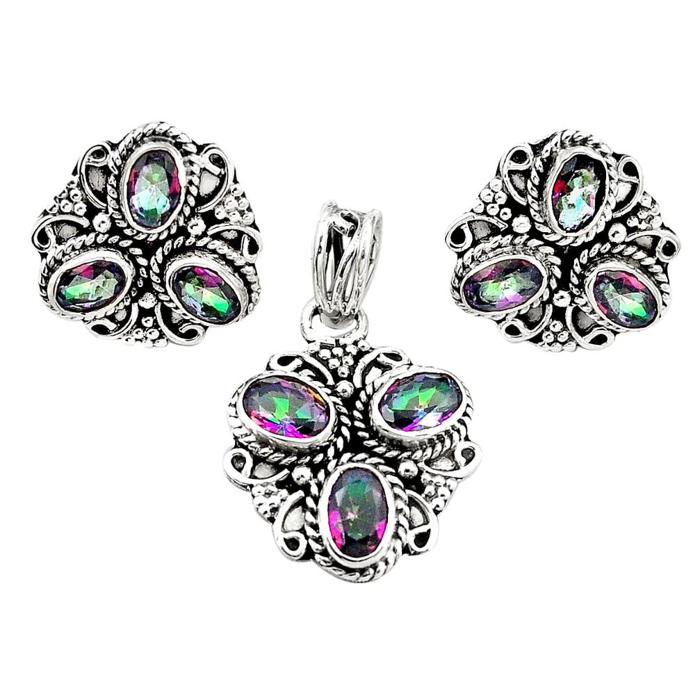 Multi color rainbow topaz 925 sterling silver pendant earrings set m25551
