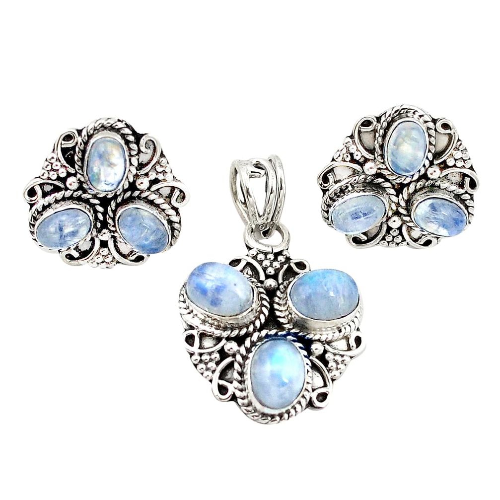 925 sterling silver natural rainbow moonstone pendant earrings set m25559