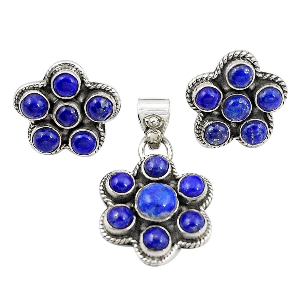 925 sterling silver natural blue lapis lazuli pendant earrings set m25571