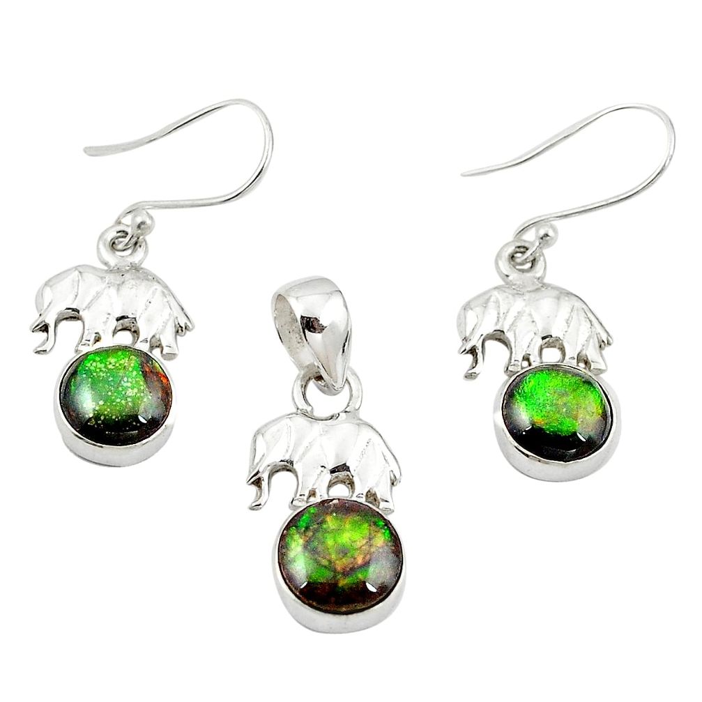 Natural multi color ammolite (canadian) 925 silver pendant earrings set m25611