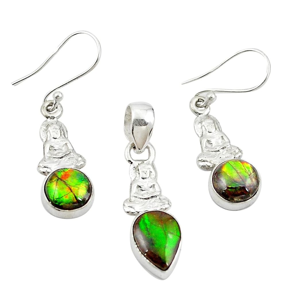 Natural multi color ammolite (canadian) 925 silver pendant earrings set m25614