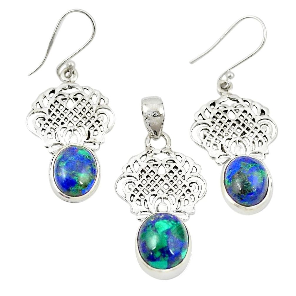925 silver natural green azurite malachite pendant earrings set m25624
