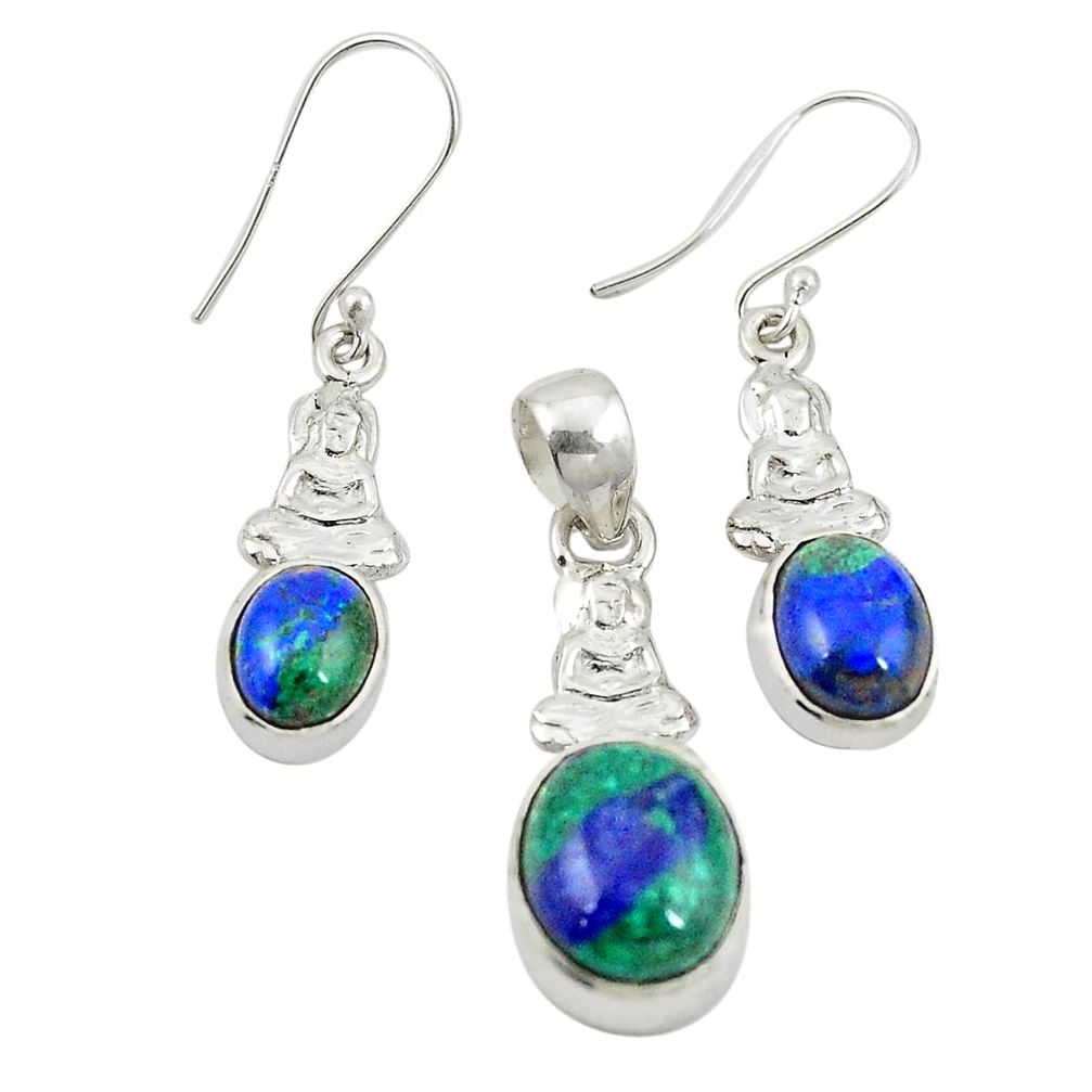 Natural green azurite malachite 925 silver pendant earrings set m25626