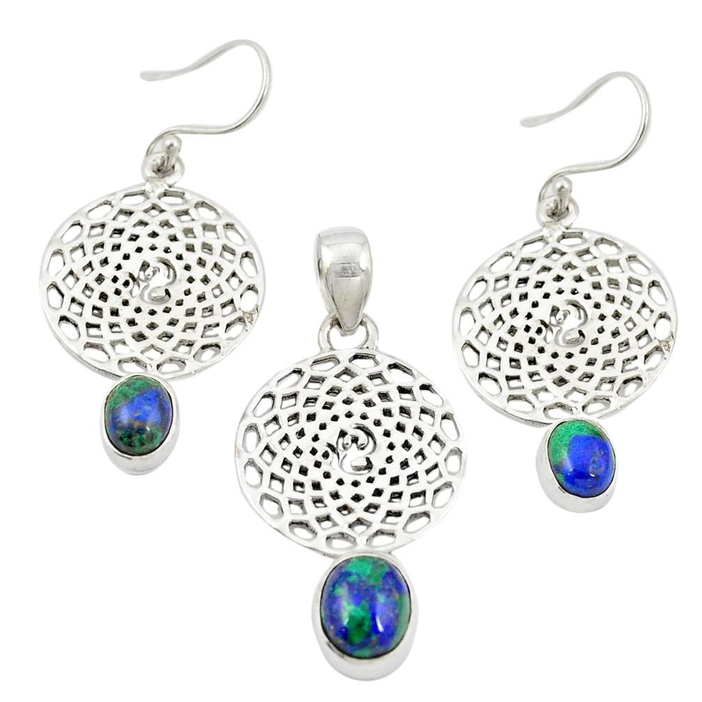 Natural green azurite malachite 925 silver pendant earrings set jewelry m25631