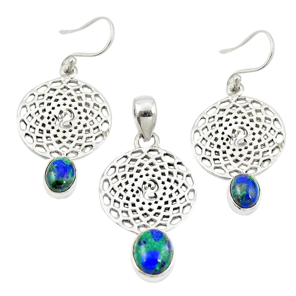 925 silver natural green azurite malachite pendant earrings set jewelry m25633