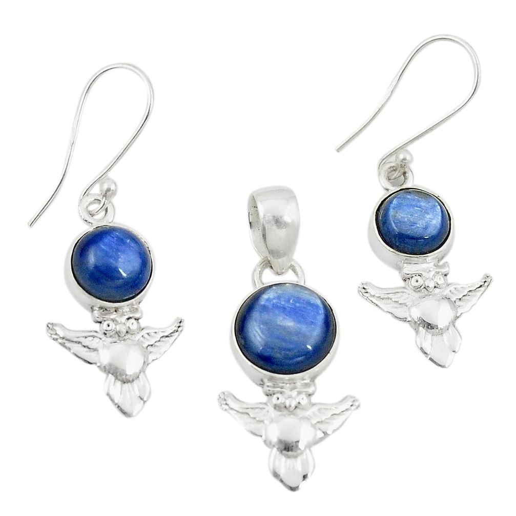 Natural blue kyanite 925 sterling silver owl pendant earrings set m25654