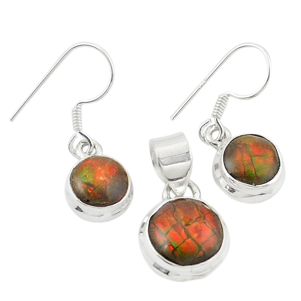 Natural multi color ammolite (canadian) 925 silver pendant earrings set m26183