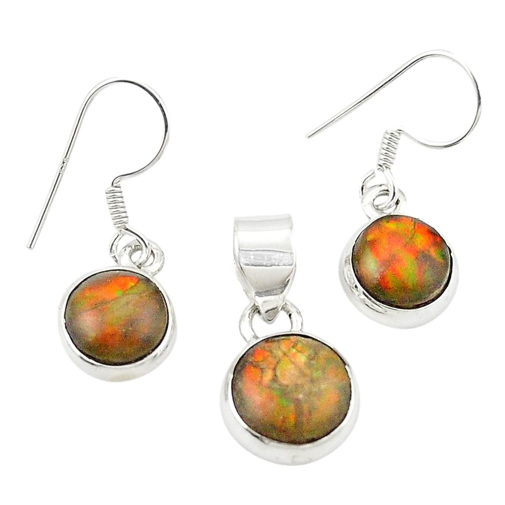 925 silver natural multi color ammolite (canadian) pendant earrings set m26184
