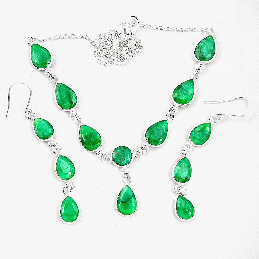 Natural green emerald 925 sterling silver earrings necklace set m38105