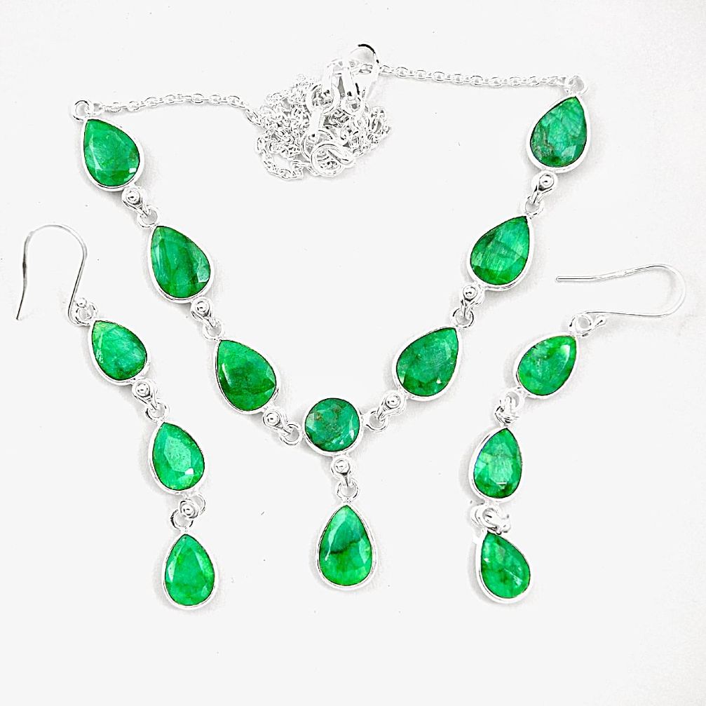 Natural green emerald 925 sterling silver earrings necklace set m38107