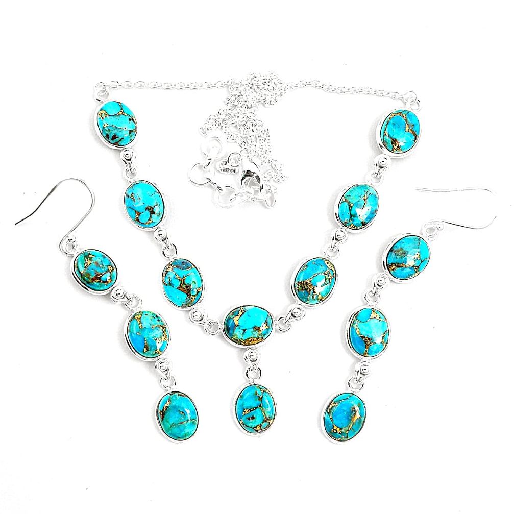 925 sterling silver blue copper turquoise earrings necklace set m38111