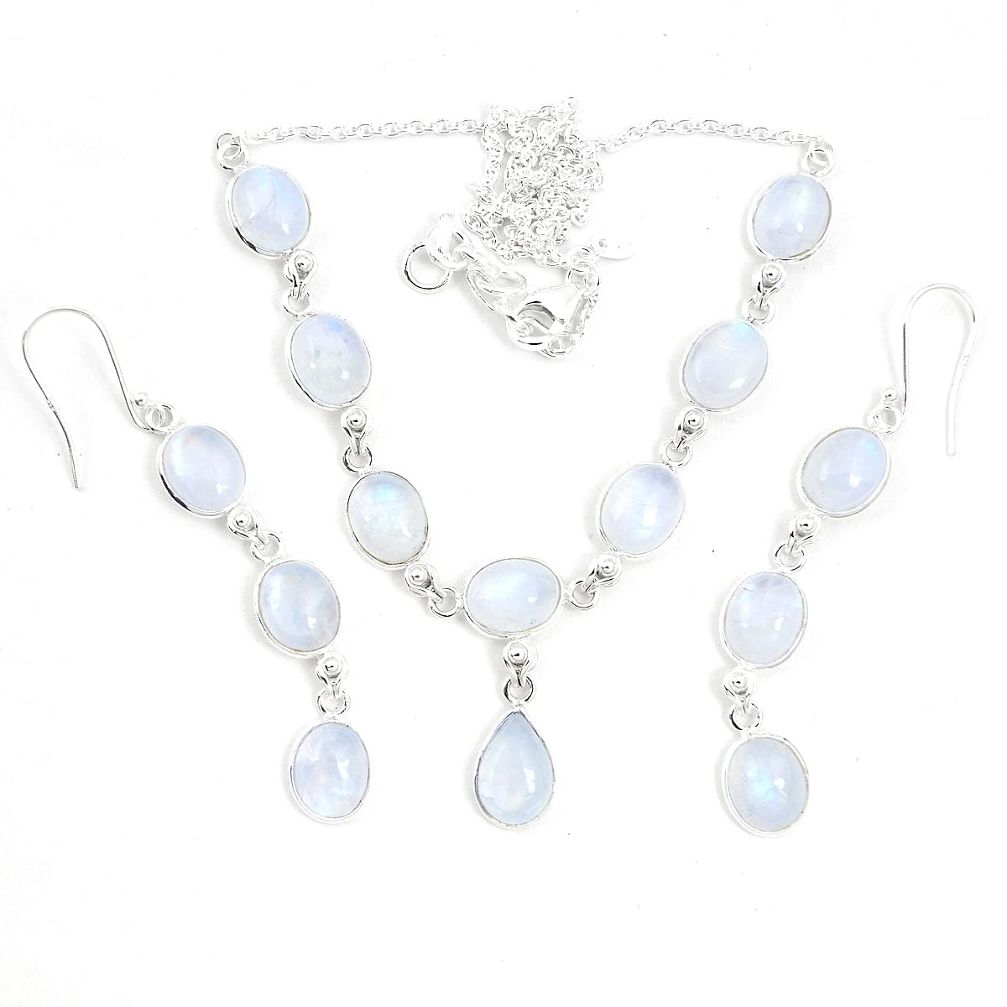 Natural rainbow moonstone 925 sterling silver earrings necklace set m38121
