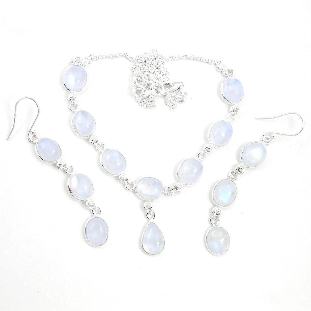 Natural rainbow moonstone 925 silver earrings necklace set m38122