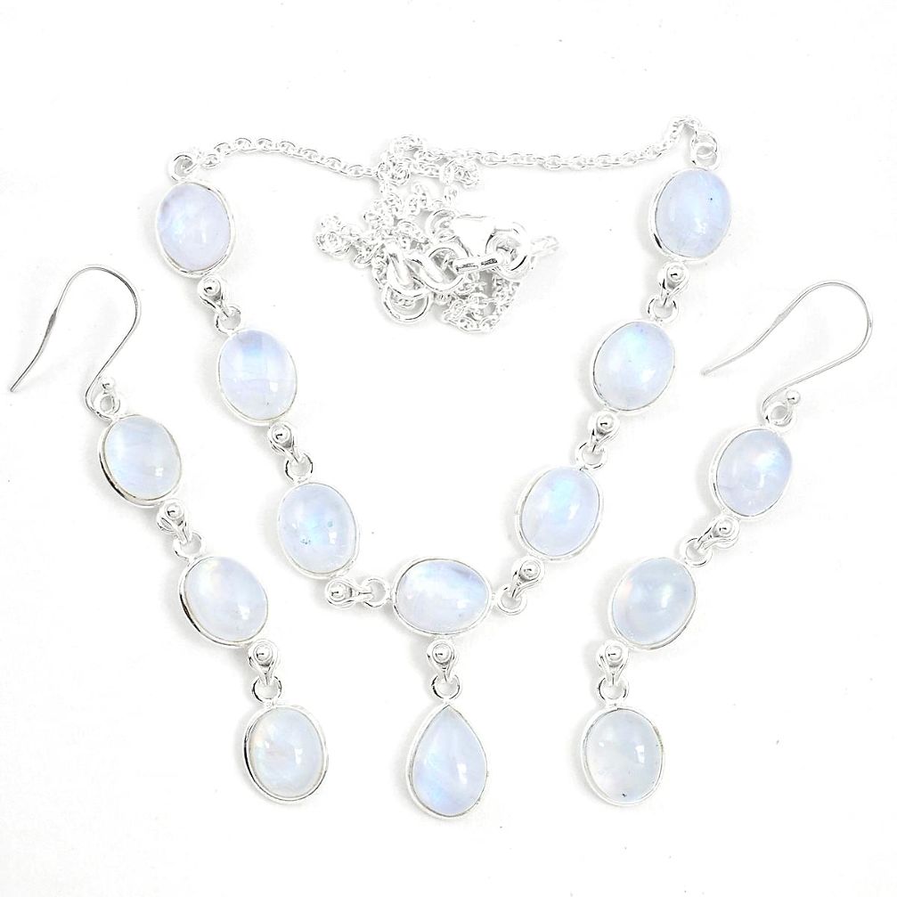 925 sterling silver natural rainbow moonstone earrings necklace set m38124