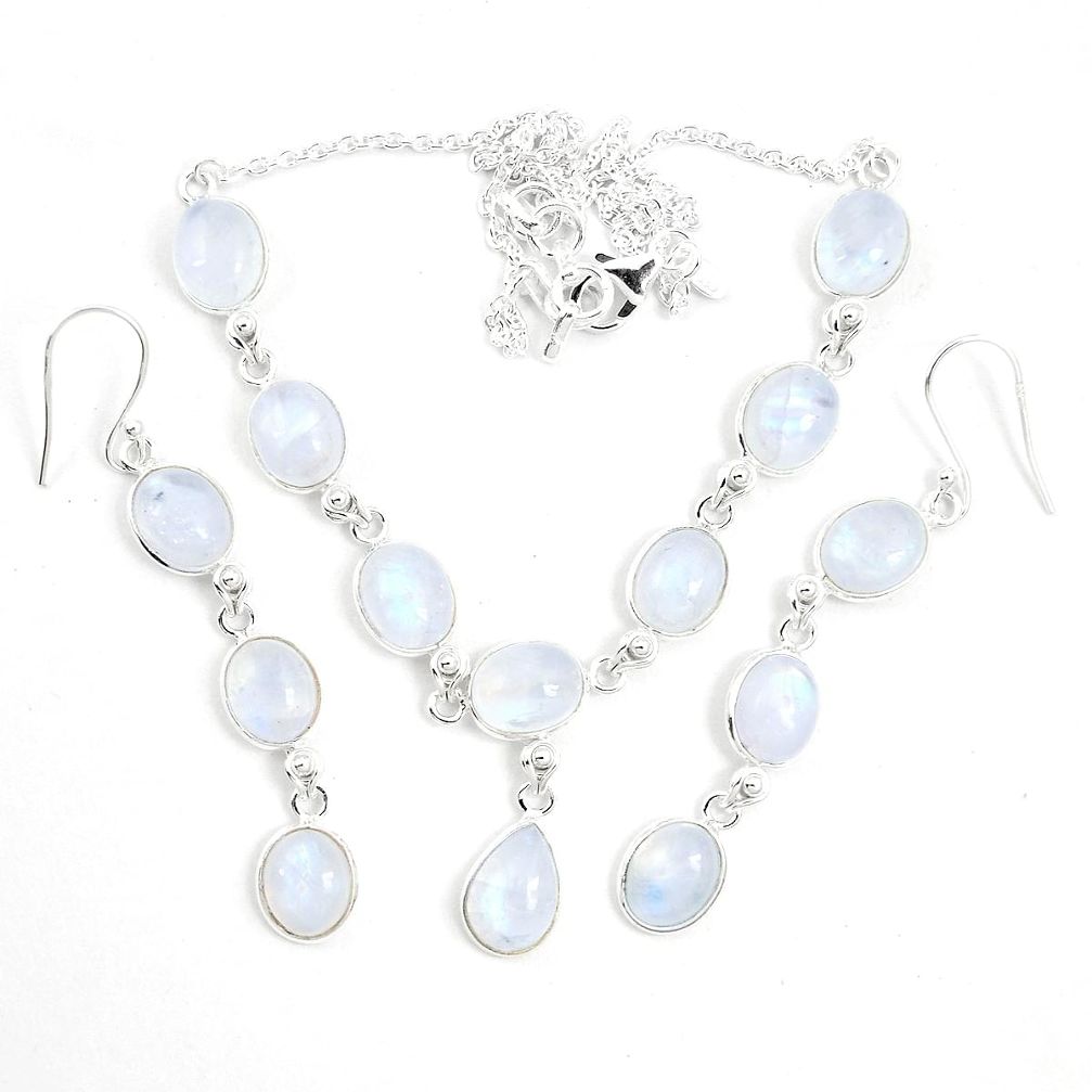 Natural rainbow moonstone 925 silver earrings necklace set m38125