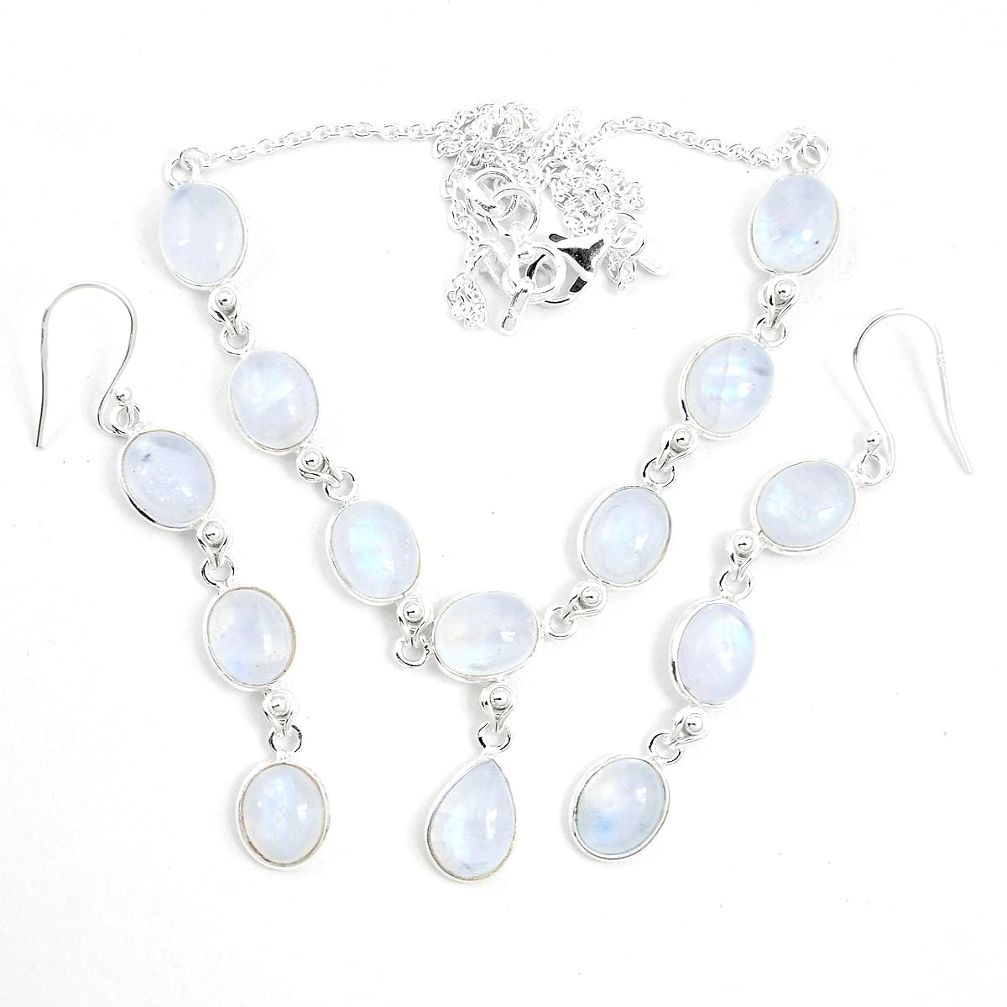 Natural rainbow moonstone 925 silver earrings necklace set m38126