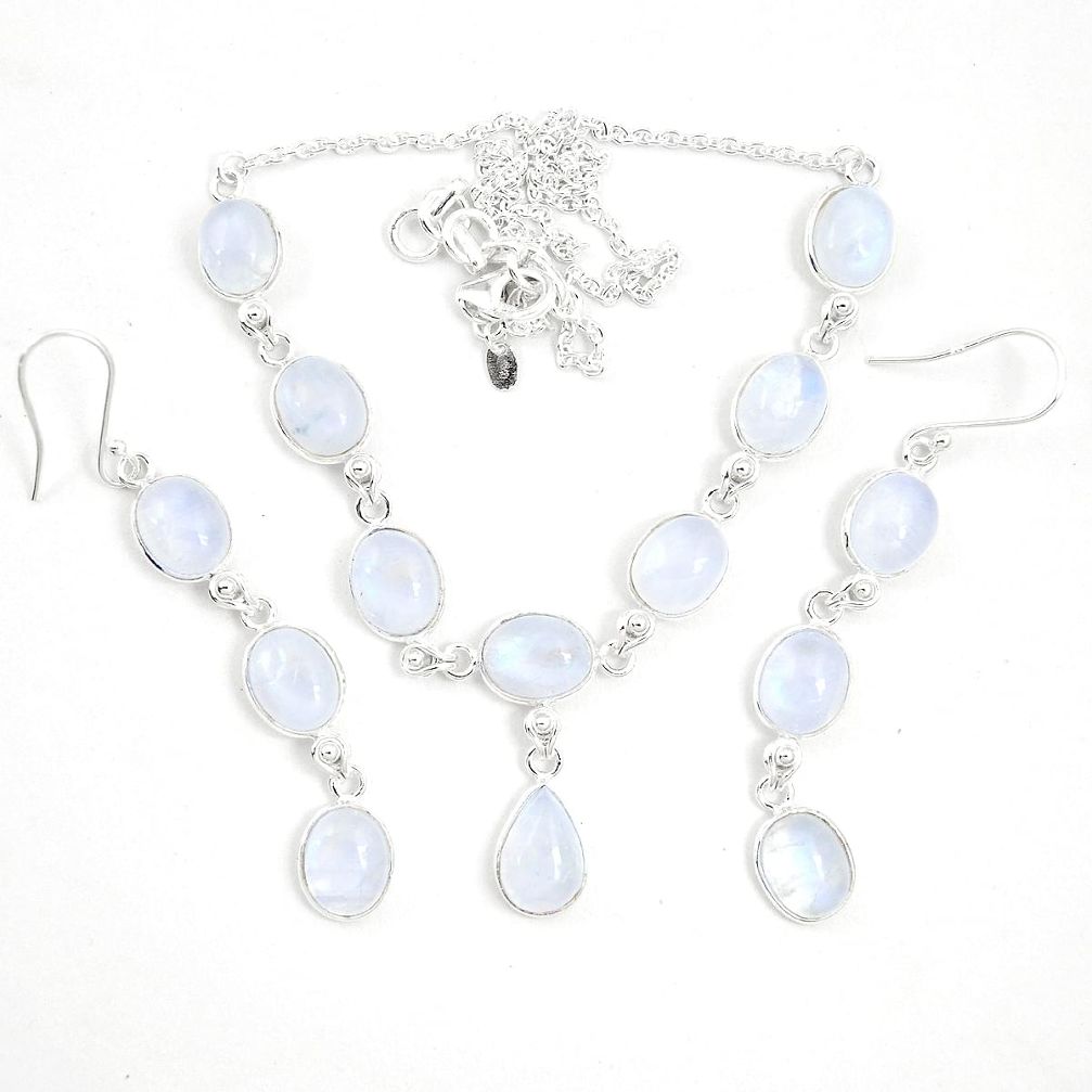 Natural rainbow moonstone 925 silver earrings necklace set m38127