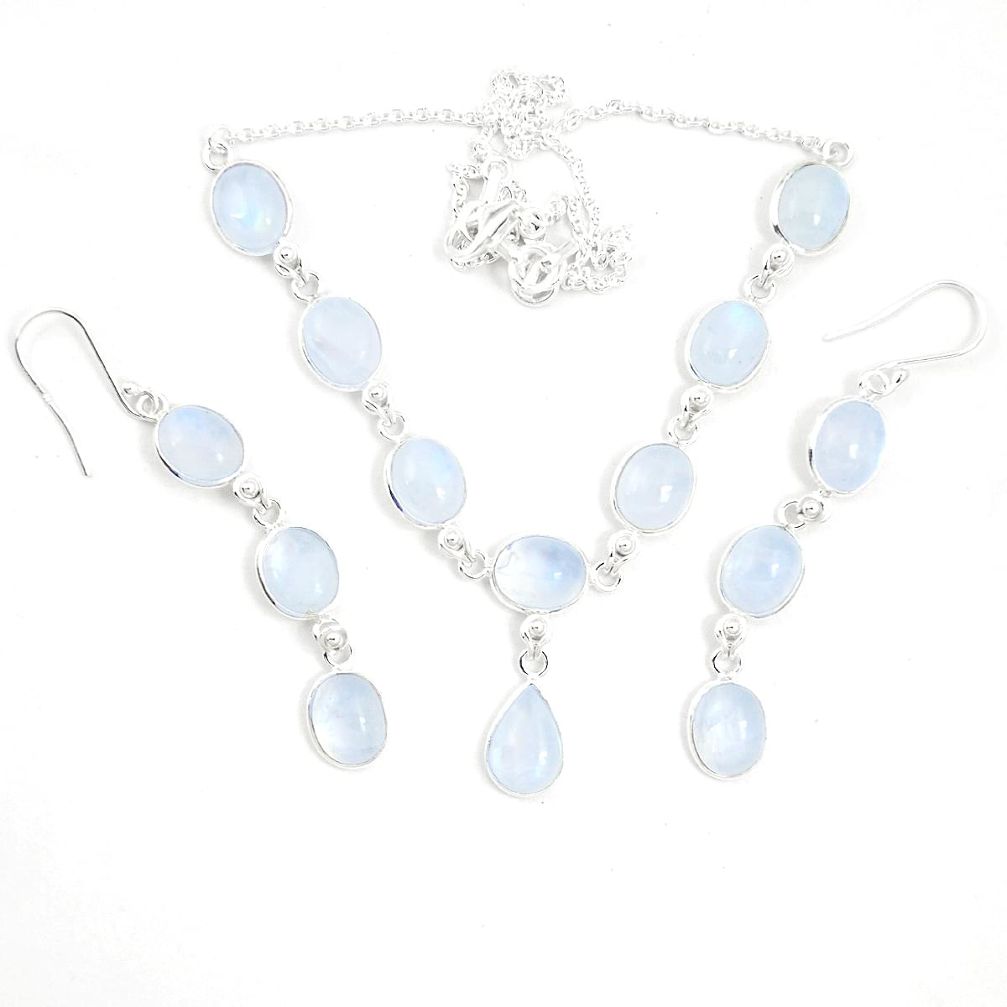 925 sterling silver natural rainbow moonstone earrings necklace set m38130