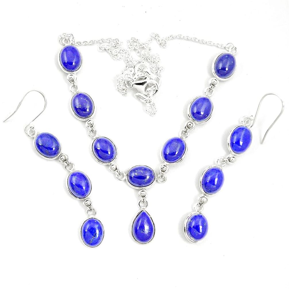 Natural blue lapis lazuli 925 sterling silver earrings necklace set m38133