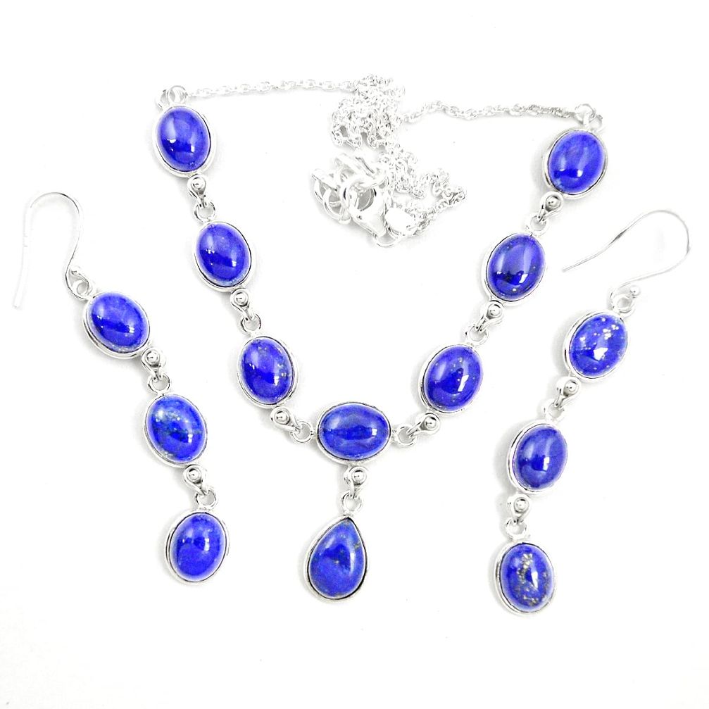 Natural blue lapis lazuli 925 sterling silver earrings necklace set m38134