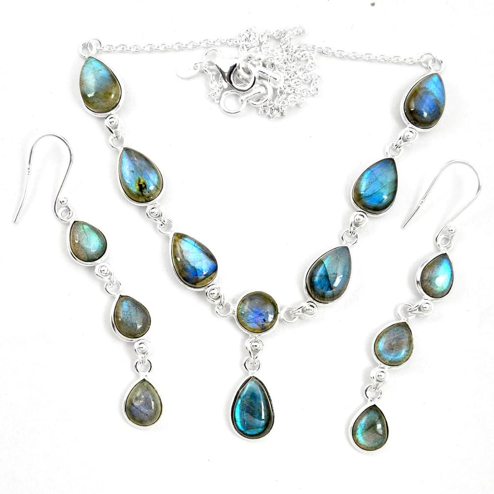 925 sterling silver natural blue labradorite earrings necklace set m38135