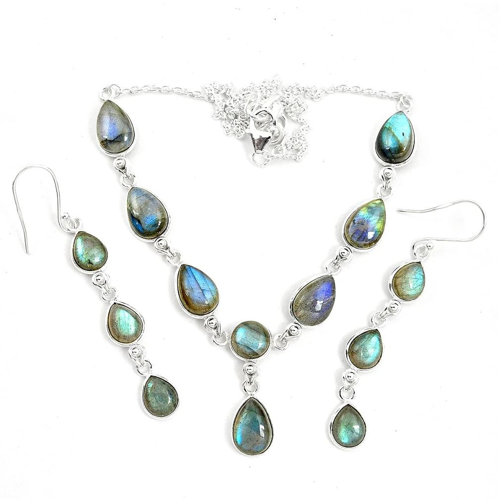 Natural blue labradorite 925 sterling silver earrings necklace set m38136