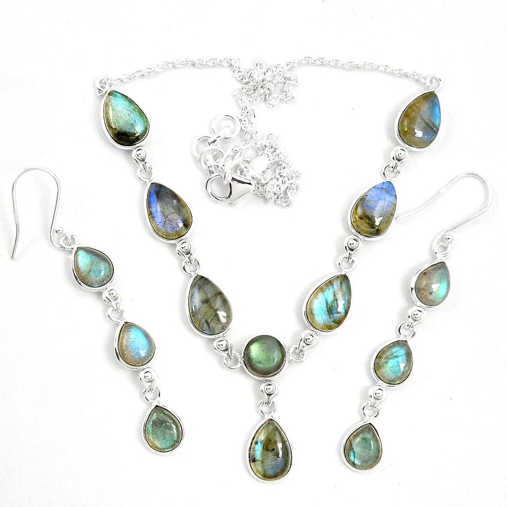 Natural blue labradorite 925 sterling silver earrings necklace set m38137