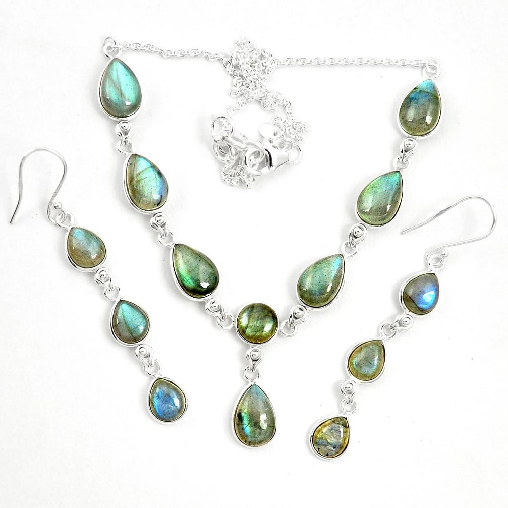 Natural blue labradorite 925 sterling silver earrings necklace set m38140