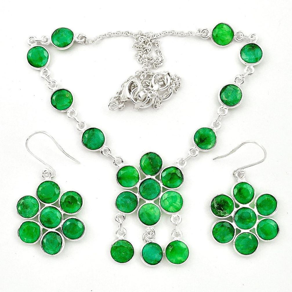 Natural green emerald 925 sterling silver earrings necklace set m44097