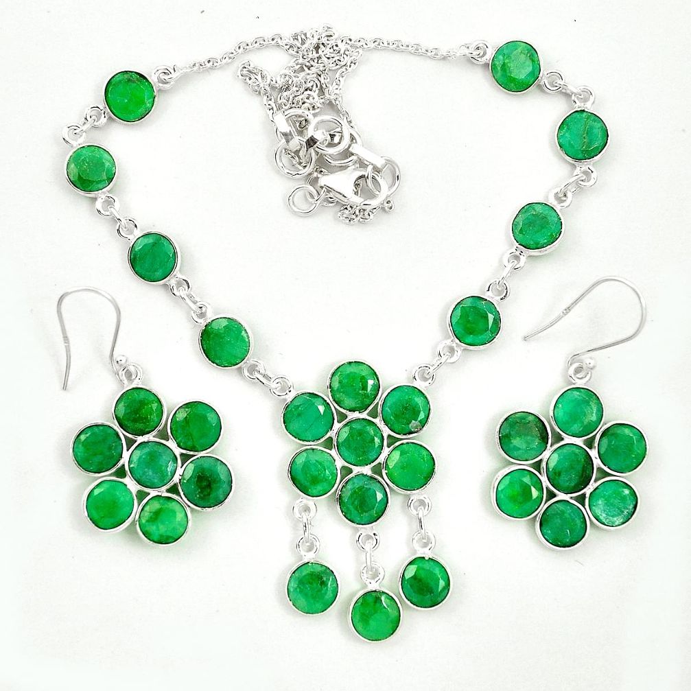 Natural green emerald 925 sterling silver earrings necklace set m46866