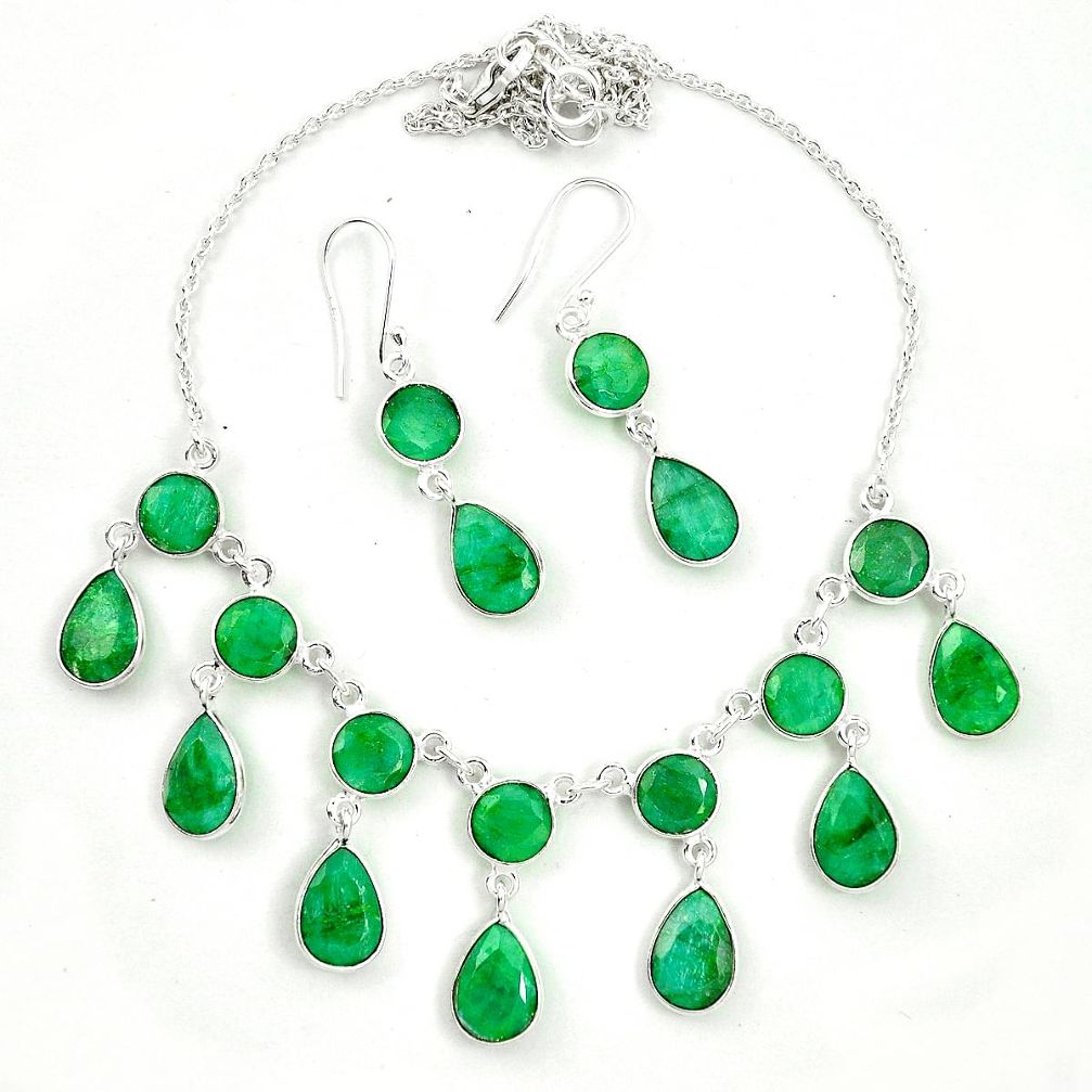 Natural green emerald 925 sterling silver earrings necklace set m46867