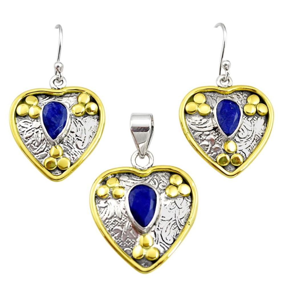 5.62cts victorian natural sapphire silver two tone pendant earrings set r12425