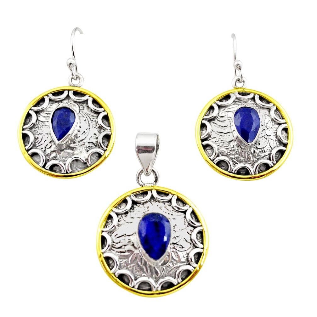 6.31cts victorian natural sapphire silver two tone pendant earrings set r12458