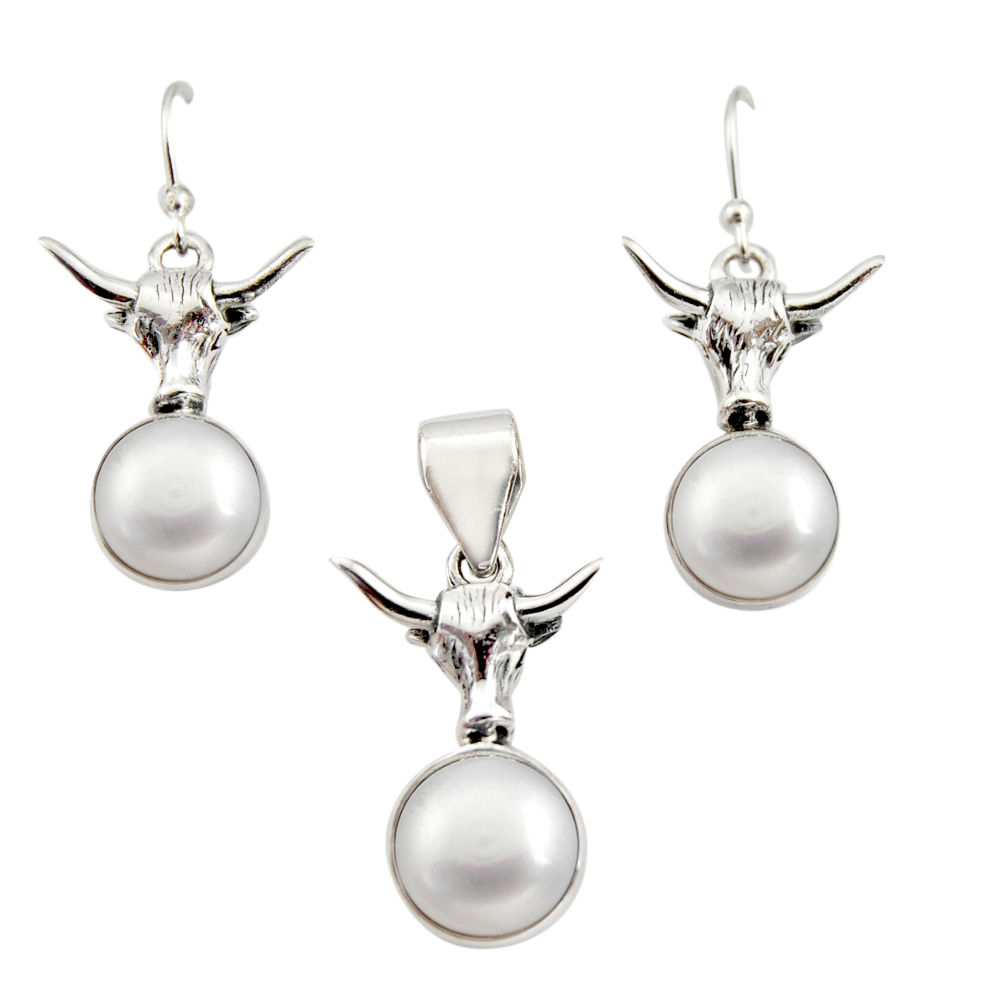 925 sterling silver 14.16cts natural white pearl pendant earrings set r12463