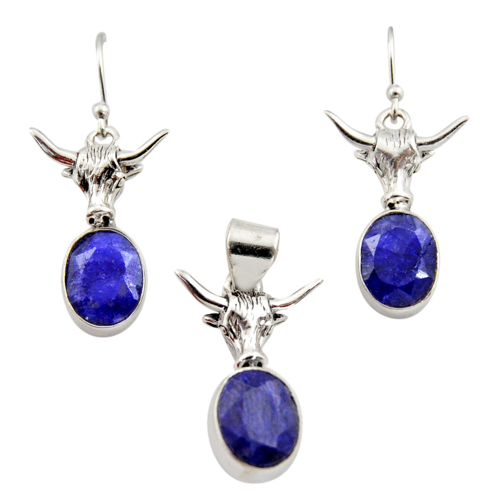 12.83cts natural blue sapphire 925 sterling silver pendant earrings set r12465