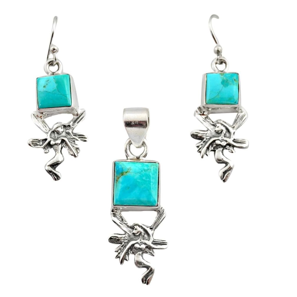 10.52cts arizona mohave turquoise 925 silver angel pendant earrings set r12469