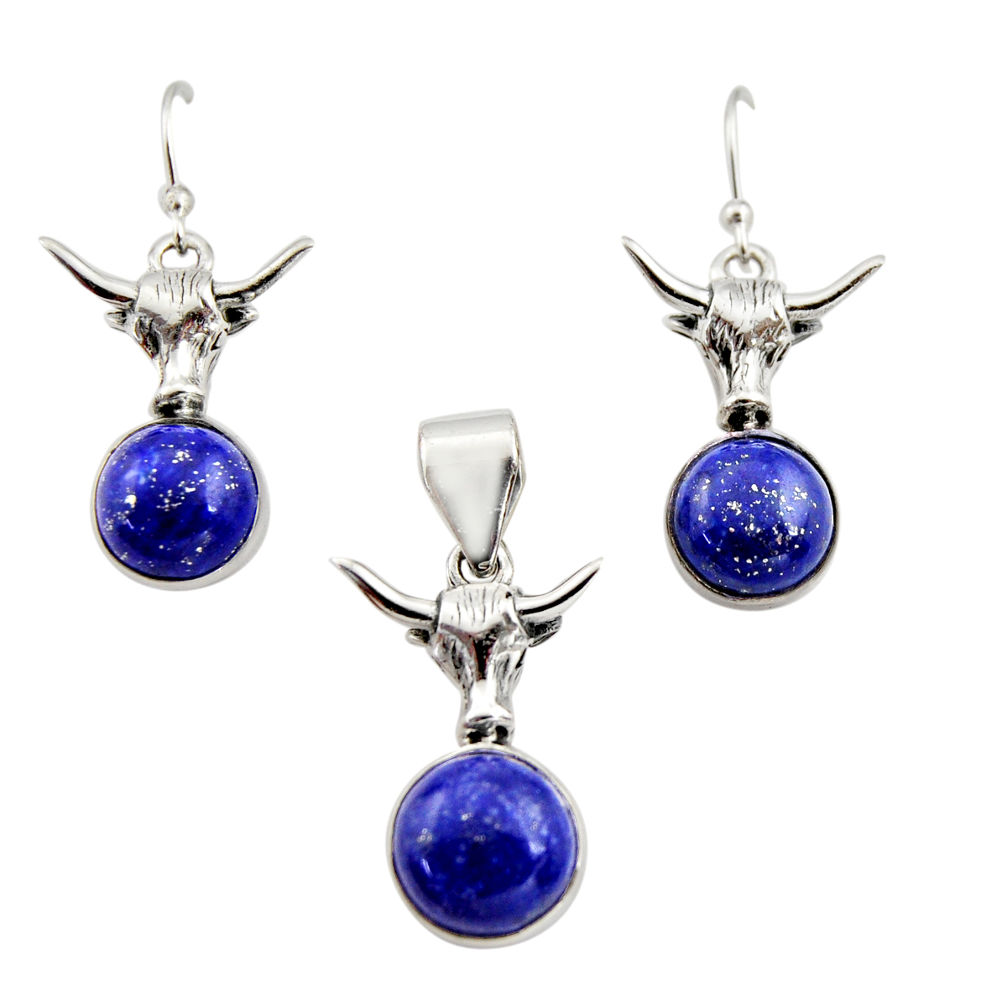 16.34cts natural blue lapis lazuli 925 silver pendant earrings set r12470