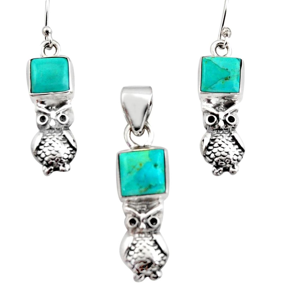 11.83cts green arizona mohave turquoise silver owl pendant earrings set r12472