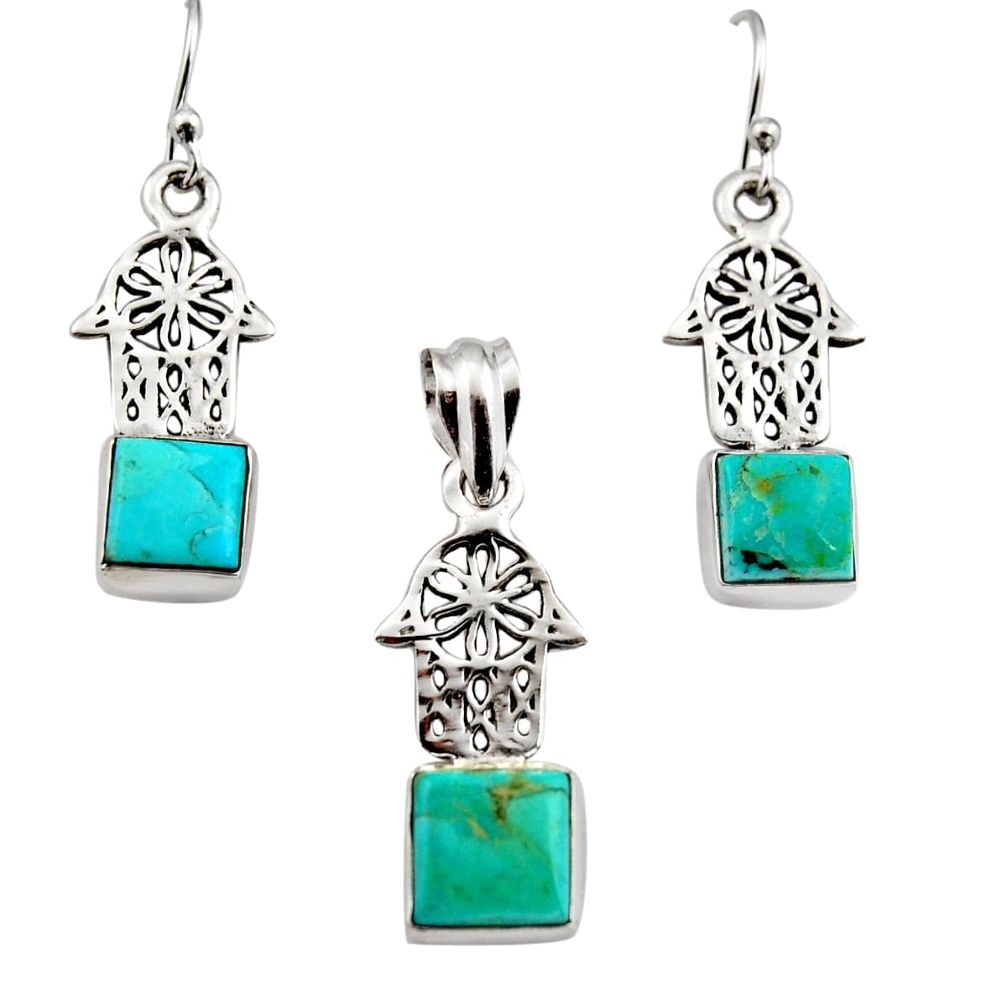 Arizona mohave turquoise silver hand of god hamsa pendant earrings set r12475