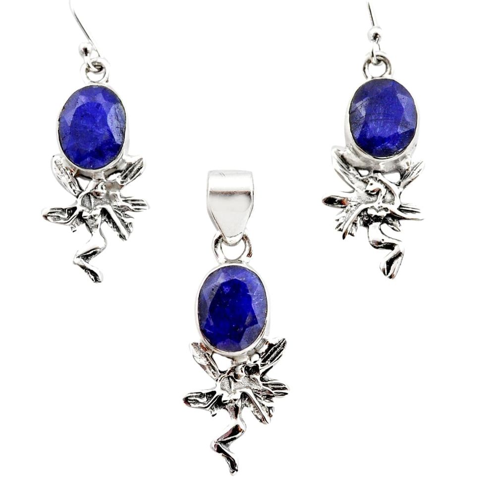 925 silver 13.41cts natural blue sapphire angel pendant earrings set r12484