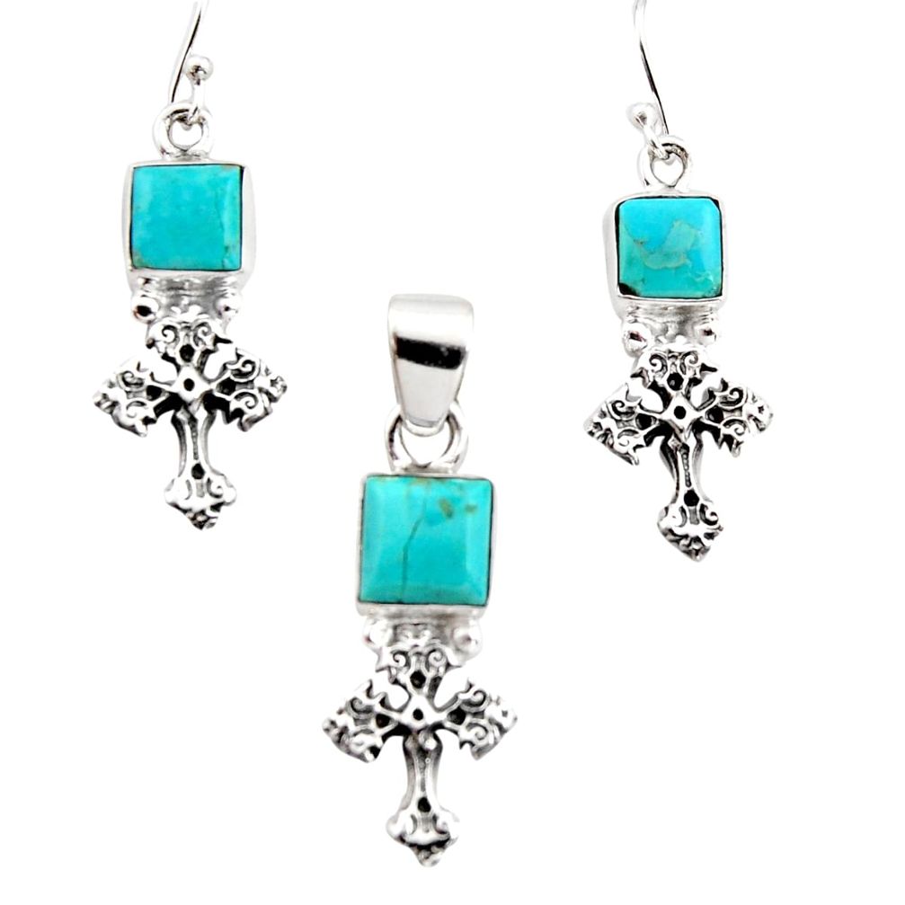 8.67cts arizona mohave turquoise 925 silver cross pendant earrings set r12492